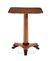Y A GEORGE IV SYCAMORE, GONCALO ALVES BANDED AND EBONISED PEDESTAL TABLE, CIRCA 1825