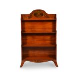 A SHERATON REVIVAL SATINWOOD AND PAINTED WATERFALL OPEN BOOKCASE, LATE 19TH CENTURY