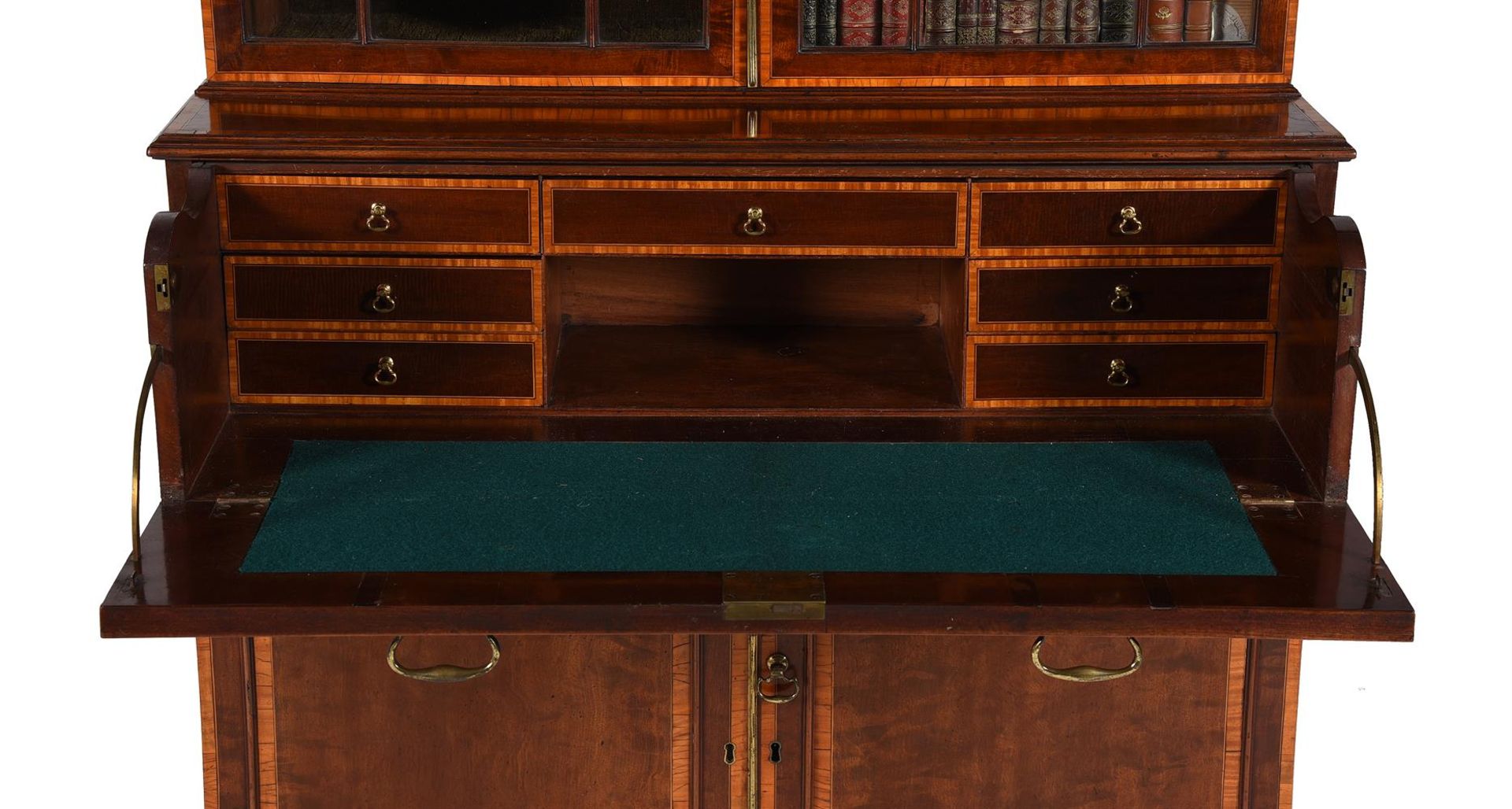 Y A GEORGE III MAHOGANY AND SATINWOOD BANDED SECRETAIRE BOOKCASE, CIRCA 1790 - Image 8 of 8