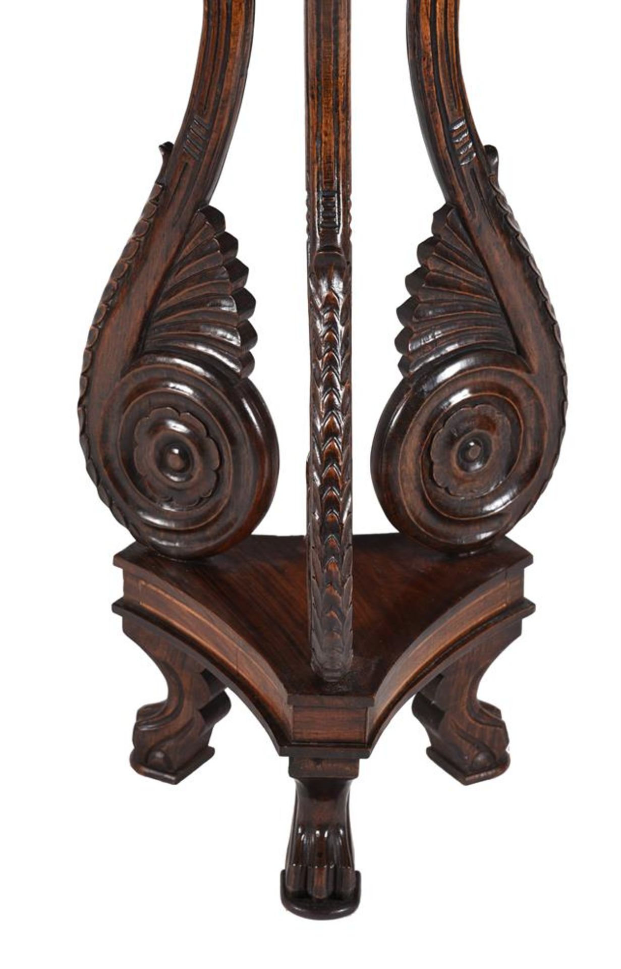 AN ANGLO INDIAN PADOUK TRIFORM PEDESTAL STAND, IN REGENCY STYLE, 19TH CENTURY - Image 2 of 6