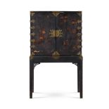 A BLACK AND GILT JAPANNED CABINET ON STAND, 18TH CENTURY AND LATER