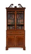 Y A GEORGE III MAHOGANY AND SATINWOOD BANDED SECRETAIRE BOOKCASE, CIRCA 1790