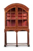 A WALNUT DISPLAY CABINET ON STAND, THE CABINET EARLY 18TH CENTURY