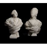 A PAIR OF CARRARA MARBLE BUSTS OF LOUIS XVI & MARIE ANTOINETTE, 19TH CENTURY