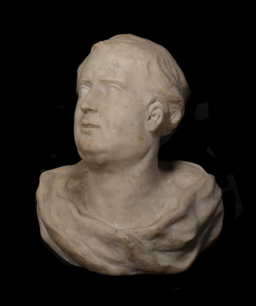 A GEORGE III CARVED MARBLE BUST OF A MAN, CIRCA 1780-1800