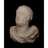 A GEORGE III CARVED MARBLE BUST OF A MAN, CIRCA 1780-1800