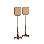 Y A PAIR OF GEORGE IV ROSEWOOD AND BRASS MARQUETRY POLE SCREENS, IN THE MANNER OF GILLOWS, CIRCA 182