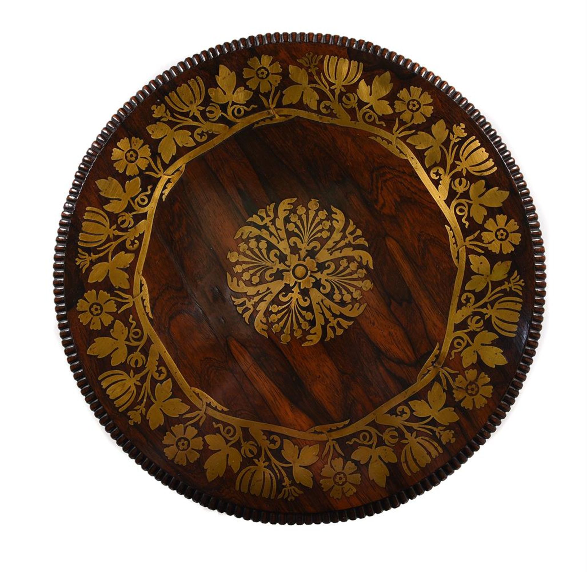 Y A REGENCY ROSEWOOD AND BRASS MARQUETRY PEDESTAL OCCASIONAL TABLE, ATTRIBUTED TO GEORGE BULLOCK - Image 3 of 5