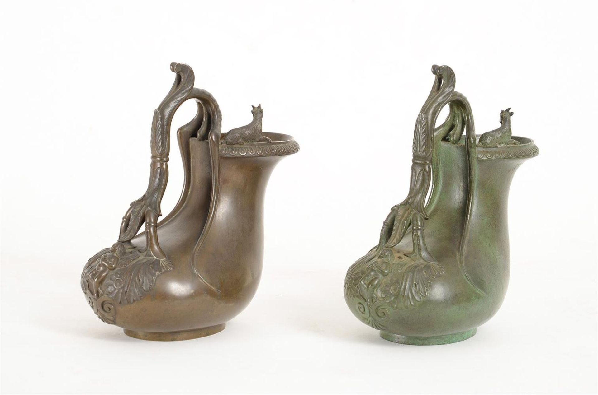 AFTER THE ANTIQUE, TWO 'GRAND TOUR' BRONZE ASKOS JUGS, PROBABLY NAPLES - Image 2 of 4