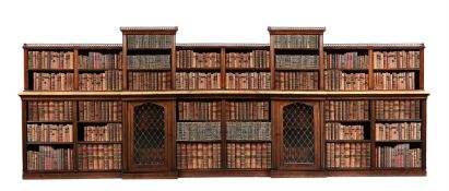 Y A ROSEWOOD AND MARBLE BREAKFRONT LIBRARY BOOKCASE, 19TH CENTURY AND LATER
