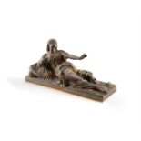 A PARCEL GILT BRONZE FIGURE OF A RECLINING WOMAN WITH STYLUS, FRENCH, LATE 19TH CENTURY