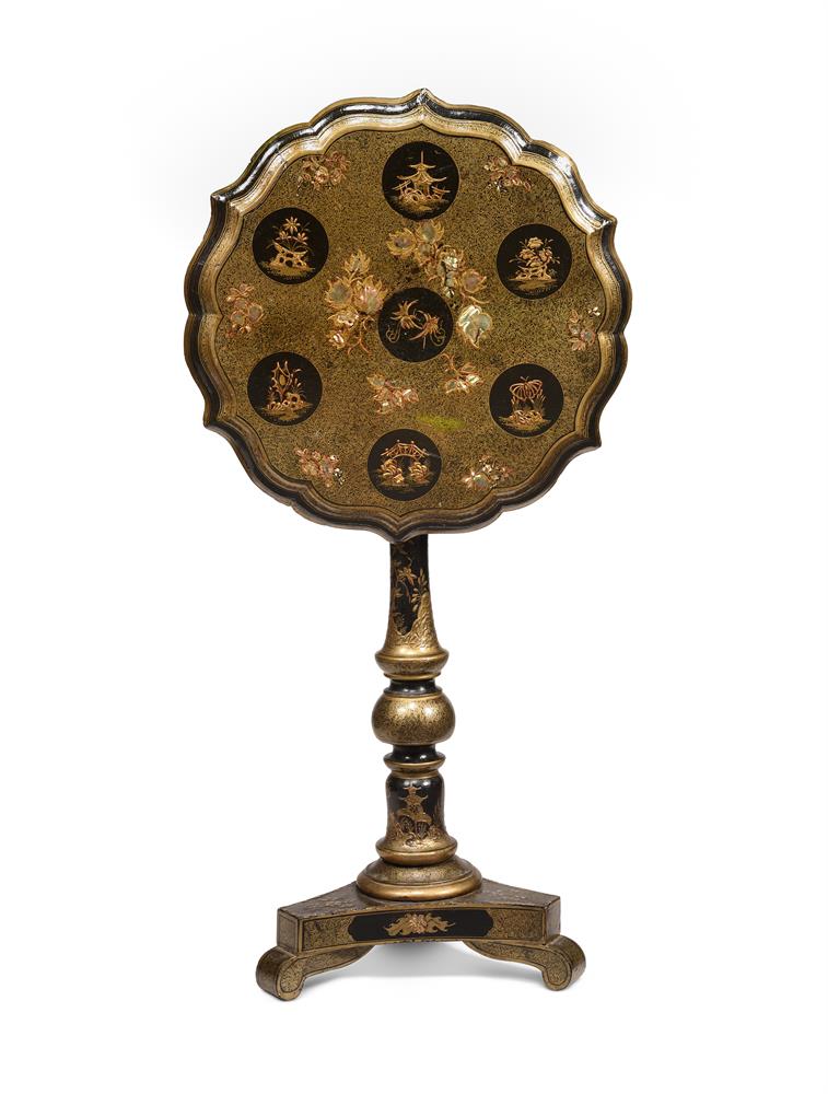 Y AN EARLY VICTORIAN PAPIER MACHE AND MOTHER-OF-PEARL INLAID PEDESTAL TABLE, CIRCA 1840 - Image 2 of 5