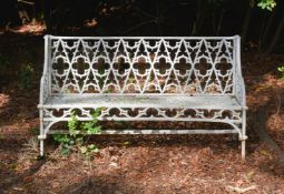 A CAST IRON GARDEN BENCH, IN THE VAL D'OSNE GOTHIC PATTERN, 20TH CENTURY