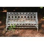 A CAST IRON GARDEN BENCH, IN THE VAL D'OSNE GOTHIC PATTERN, 20TH CENTURY