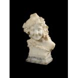 A SCULPTED ALABASTER BUST OF A YOUNG LAUGHING GIRL ITALIAN, LATE 19TH CENTURY