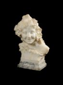 A SCULPTED ALABASTER BUST OF A YOUNG LAUGHING GIRL ITALIAN, LATE 19TH CENTURY