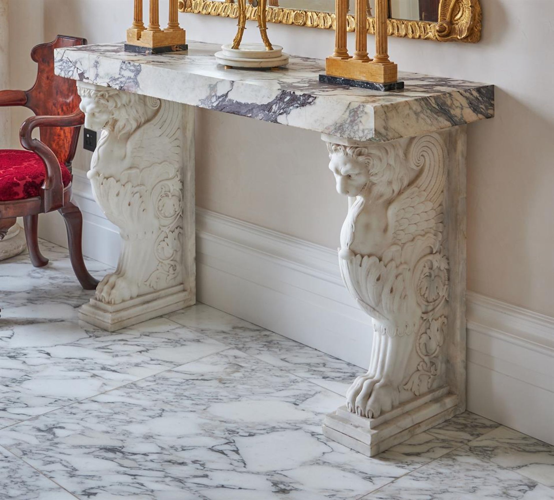 AN ITALIAN WHITE MARBLE AND PAVONAZZETTO MARBLE SIDE TABLE, AFTER THE ANTIQUE