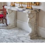 AN ITALIAN WHITE MARBLE AND PAVONAZZETTO MARBLE SIDE TABLE, AFTER THE ANTIQUE
