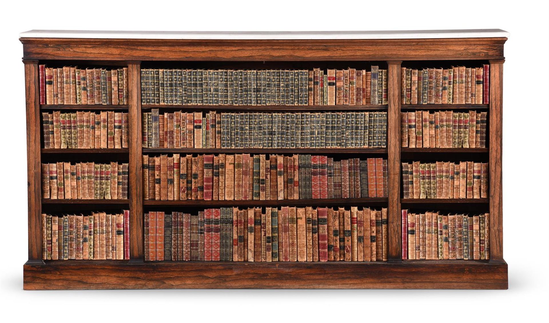 Y A ROSEWOOD OPEN BOOKCASE, IN EARLY 19TH CENTURY STYLE, 20TH CENTURY