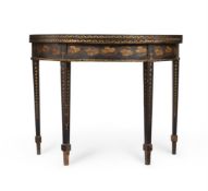 A RARE GEORGE III BLACK JAPANNED AND POLYCHROME DECORATED TEA TABLE, BY HENRY CLAY
