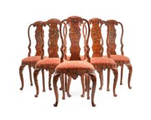 A SET OF SIX DUTCH WALNUT AND MARQUERTY SIDE CHAIRS, MID 18TH CENTURY