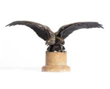AN UNUSUAL ANIMALIER BRONZE OF A DOUBLE HEADED EAGLE, PROBABLY FRENCH, LATE 19TH CENTURY