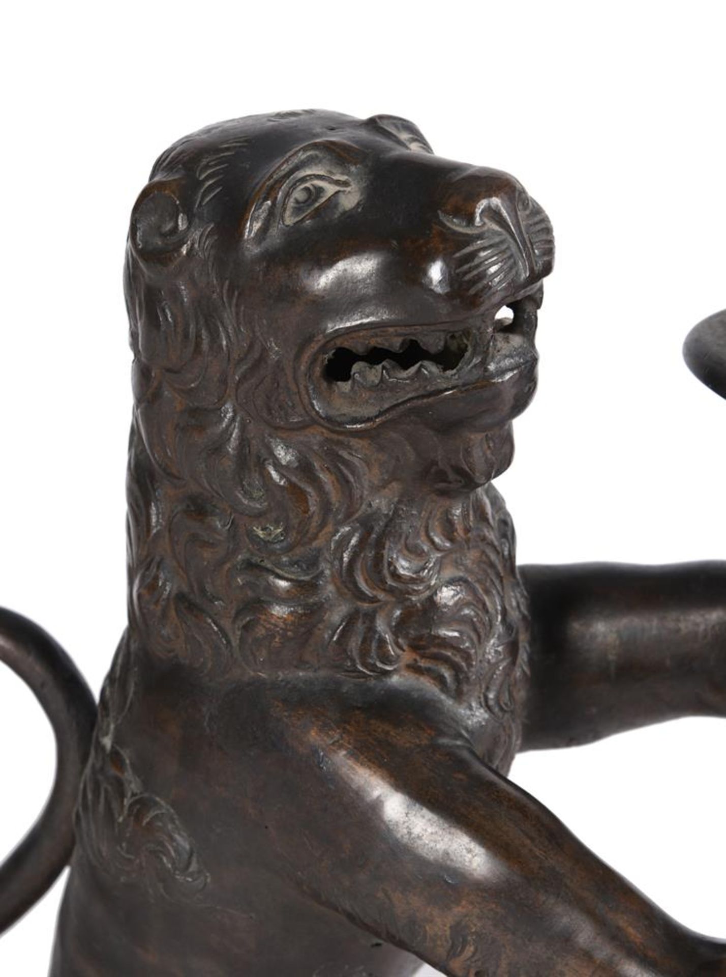 A PAIR OF BRONZE LION CANDLESTICKS, IN 17TH CENTURY STYLE, LATE 19TH CENTURY - Image 2 of 3