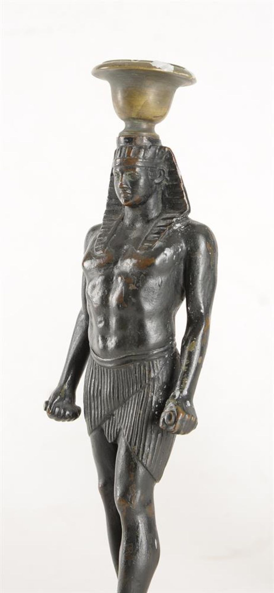 A PAIR OF BRONZE CANDLESTICKS IN THE FORM OF ANTINOUS AS OSIRIS, ITALIAN OR FRENCH, 19TH CENTURY - Image 2 of 5