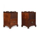 A MATCHED PAIR OF GEORGE III MAHOGANY AND LINE INLAID BEDSIDE COMMODES, CIRCA 1800