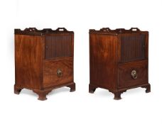 A MATCHED PAIR OF GEORGE III MAHOGANY AND LINE INLAID BEDSIDE COMMODES, CIRCA 1800