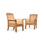 A PAIR OF GEORGE IV GILTWOOD ARMCHAIRS, IN THE MANNER OF MOREL AND SEDDON, CIRCA 1830