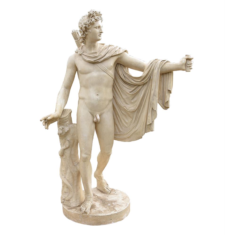 A LOUVRE MUSEUM FULL SIZE PLASTER CAST OF 'THE APOLLO BELVEDERE', LATE 19TH/EARLY 20TH CENTURY