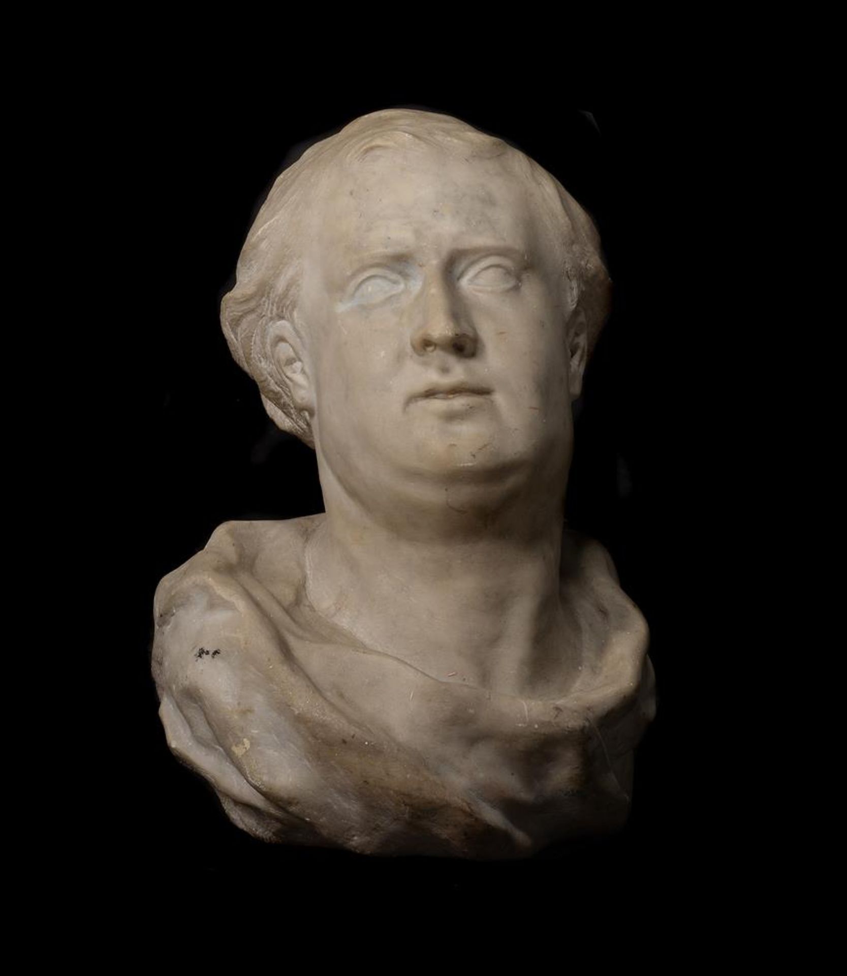 A GEORGE III CARVED MARBLE BUST OF A MAN, CIRCA 1780-1800 - Image 2 of 3