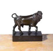 A BRONZE FIGURE OF A STRIDING BULL, ITALIAN, 18TH/19TH CENTURY