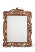 A CHINESE CARVED EXOTIC HARDWOOD WALL MIRROR, LATE 19TH/EARLY 20TH CENTURY