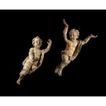 A LARGE PAIR OF CARVED AND GILDED CHERUB OR PUTTI, ITALIAN, 18TH CENTURY