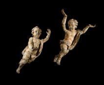 A LARGE PAIR OF CARVED AND GILDED CHERUB OR PUTTI, ITALIAN, 18TH CENTURY