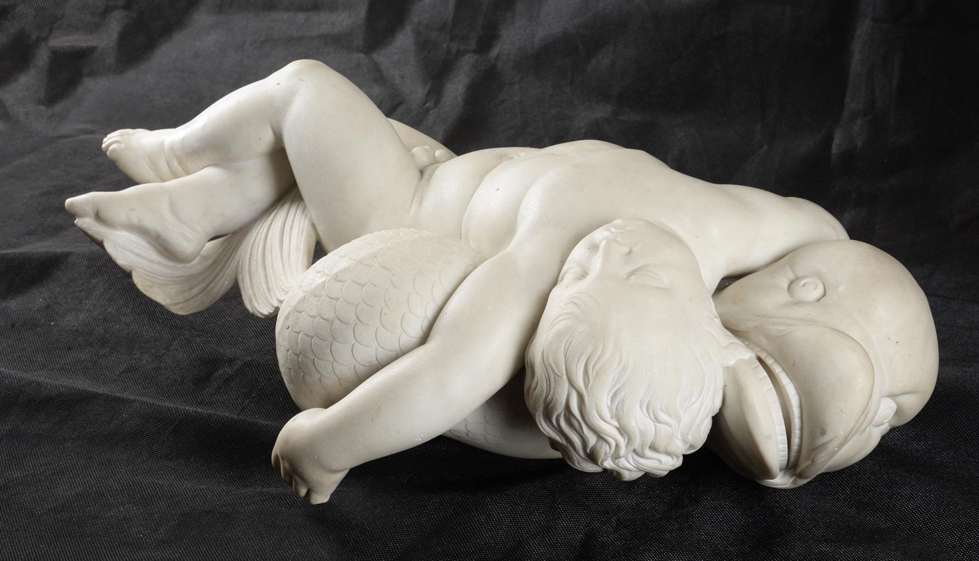 AFTER JOSEPH NOLLEKENS (1737-1825), A MARBLE GROUP 'CHILD BEING CARRIED BY A DOLPHIN' - Image 6 of 9