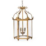 A GILT METAL HALL LANTERN, IN THE REGENCY STYLE, 20TH CENTURY