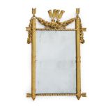 A CARVED GILTWOOD WALL MIRROR, IN EARLY 19TH CENTURY STYLE, INCORPORATING SOME PERIOD ELEMENTS