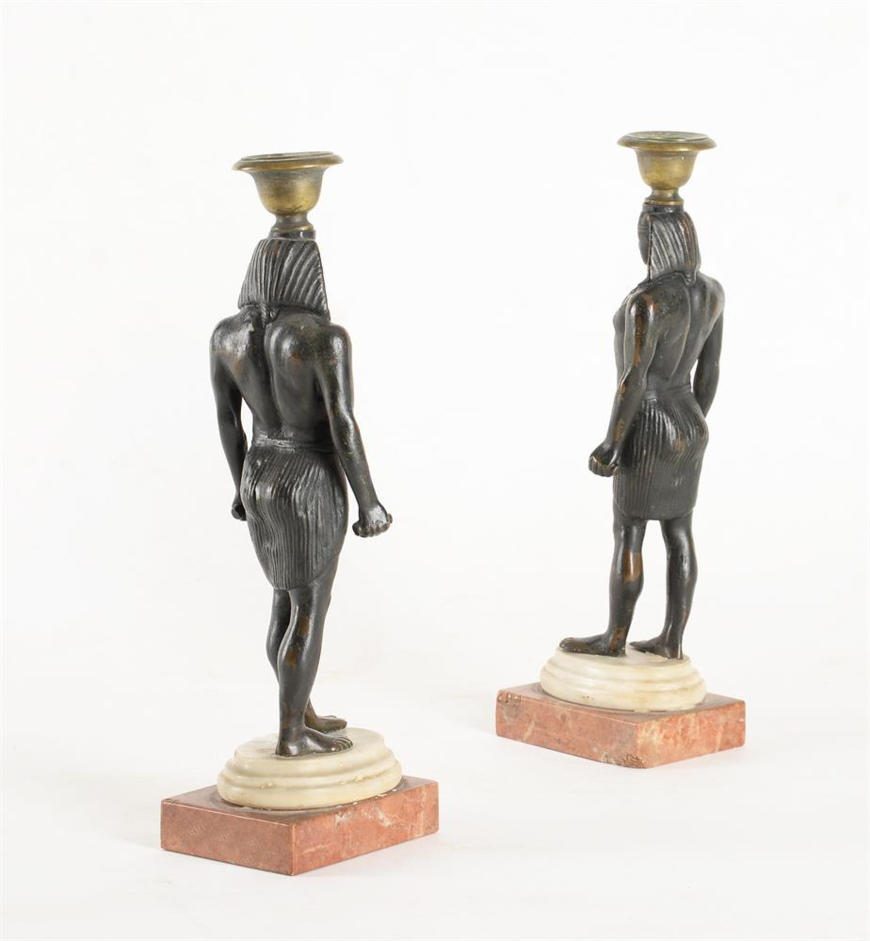 A PAIR OF BRONZE CANDLESTICKS IN THE FORM OF ANTINOUS AS OSIRIS, ITALIAN OR FRENCH, 19TH CENTURY - Image 5 of 5