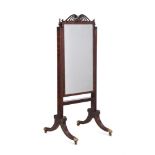 A REGENCY MAHOGANY AND BRASS INLAID CHEVAL MIRROR, EARLY 19TH CENTURY
