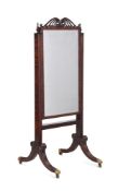 A REGENCY MAHOGANY AND BRASS INLAID CHEVAL MIRROR, EARLY 19TH CENTURY