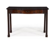 A PAIR OF MAHOGANY SERPENTINE SIDE TABLES, IN GEORGE III STYLE