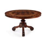 Y A ROSEWOOD, ASH AND BURR ELM MARQUETRY CENTRE TABLE, CIRCA 1835 AND LATER