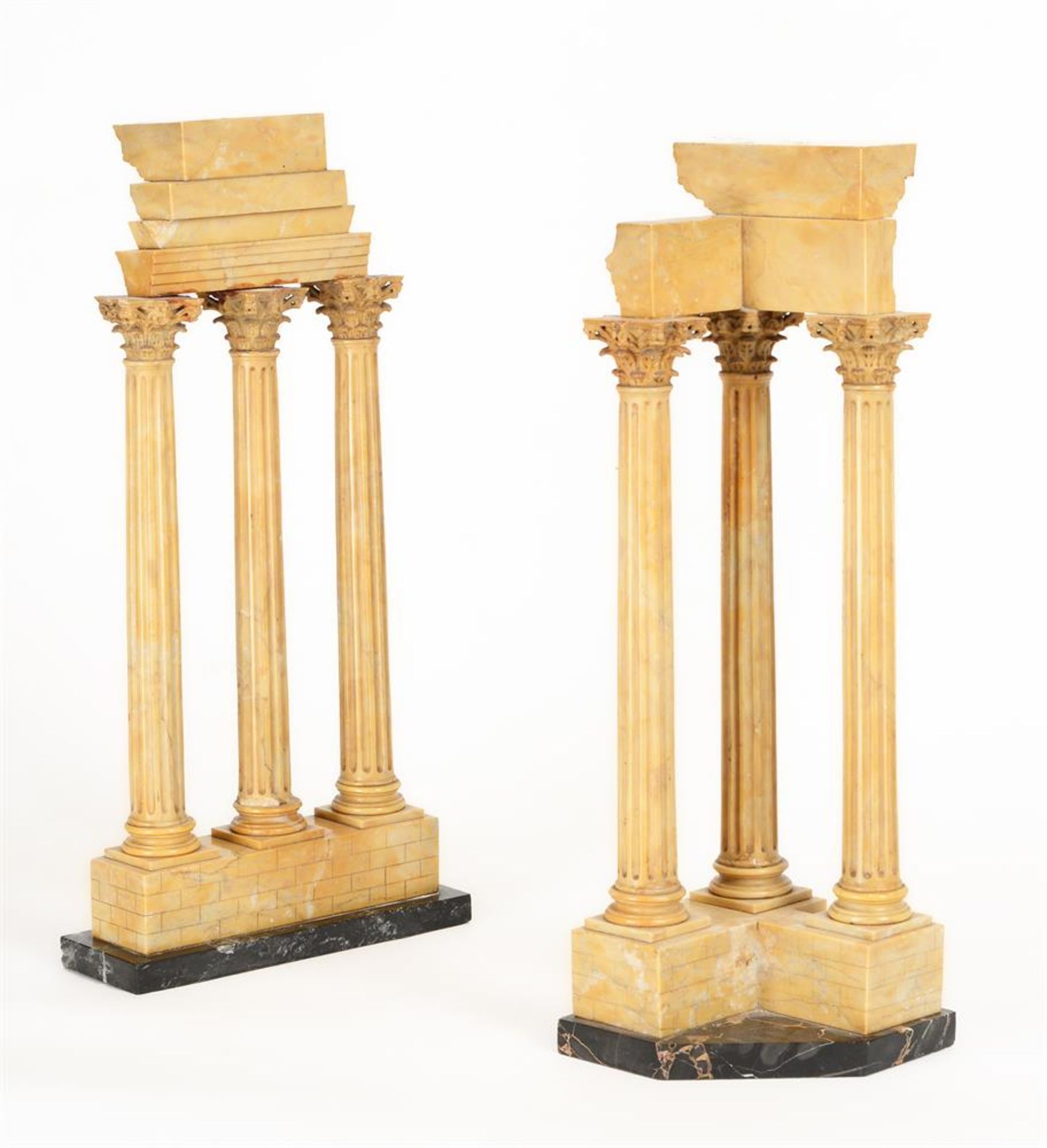 TWO GIALLO ANTICO MODELS OF THE TEMPLES OF VESPASIAN AND CASTOR AND POLLUX, ROME, 19TH CENTURY - Image 6 of 6