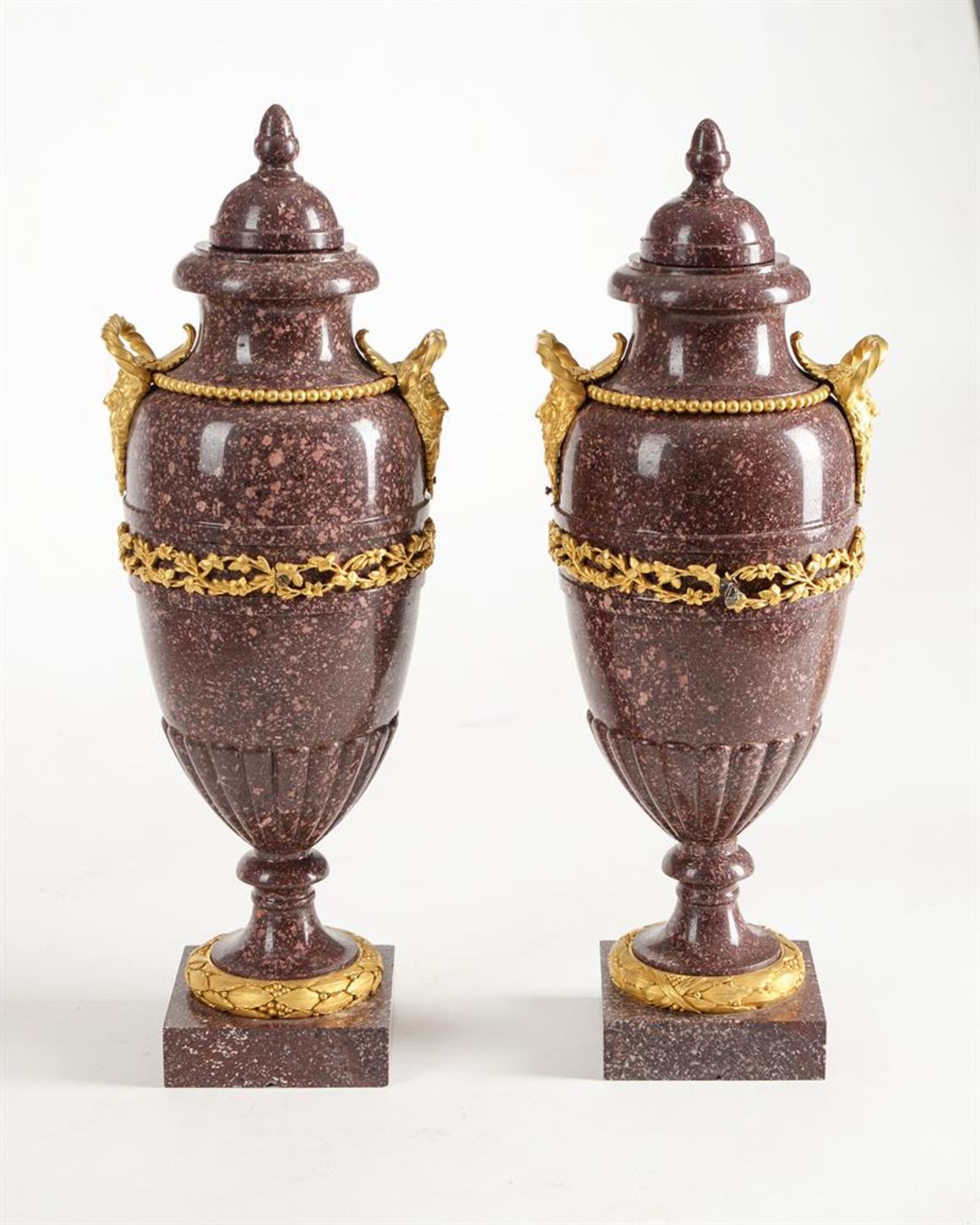 A PAIR OF FRENCH PORPHYRY AND ORMOLU MOUNTED LIDDED VASES, IN NEOCLASSICAL STYLE - Image 4 of 8