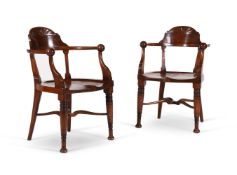 A PAIR OF MAHOGANY OPEN ARMCHAIRS, LATE 19TH/EARLY 20TH CENTURY
