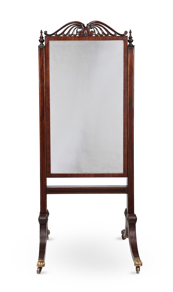 A REGENCY MAHOGANY AND BRASS INLAID CHEVAL MIRROR, EARLY 19TH CENTURY - Image 2 of 3