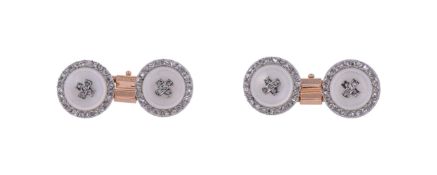 Y A PAIR OF FRENCH EARLY 20TH CENTURY DIAMOND AND MOTHER OF PEARL CUFFLINKS CIRCA 1910